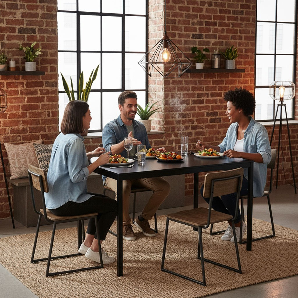 Dining Table/Desk, 120x60 cm, MDF & Metal, Black