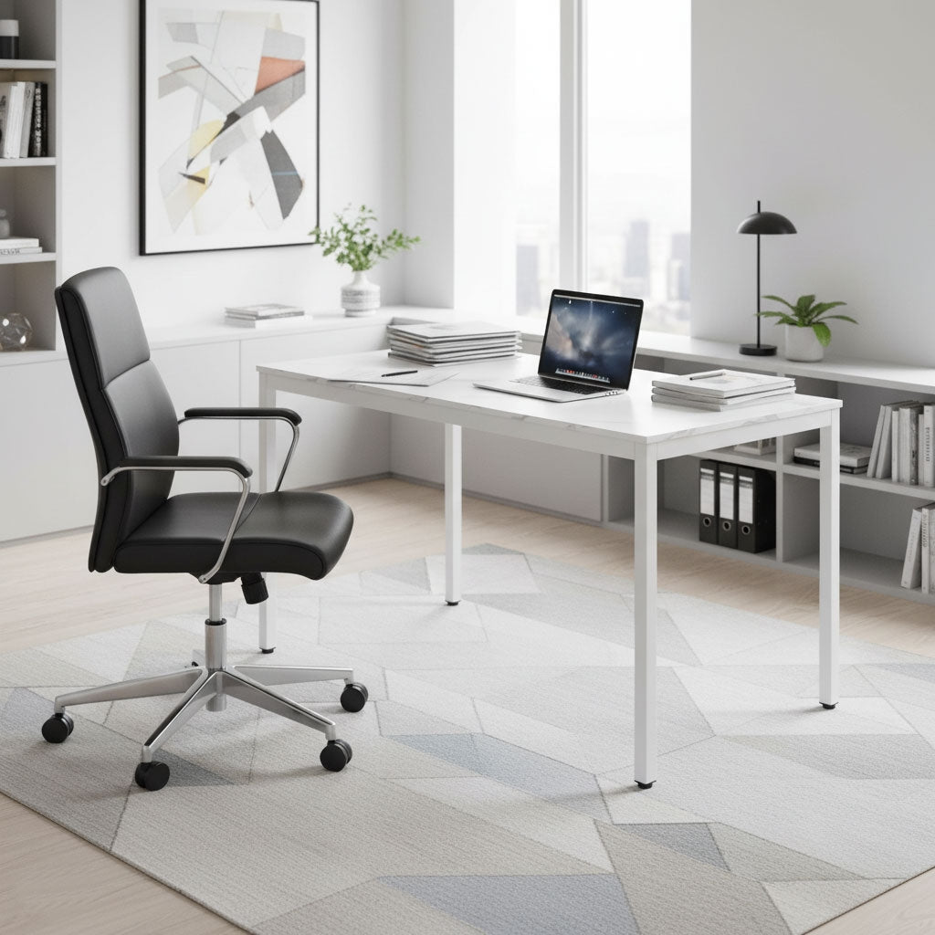 Dining Table/Desk, 120x60 cm, White Marble, Seats 4-5