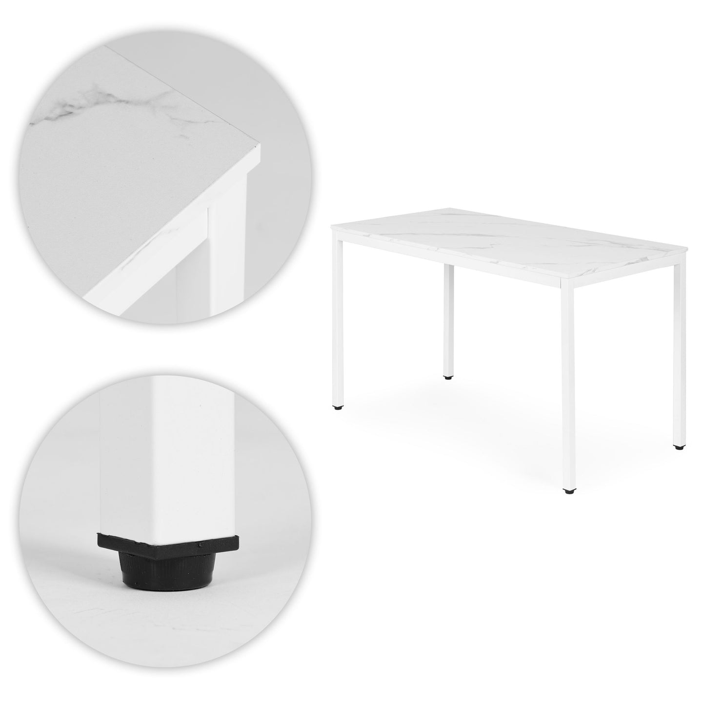 Dining Table/Desk, 120x60 cm, White Marble, Seats 4-5