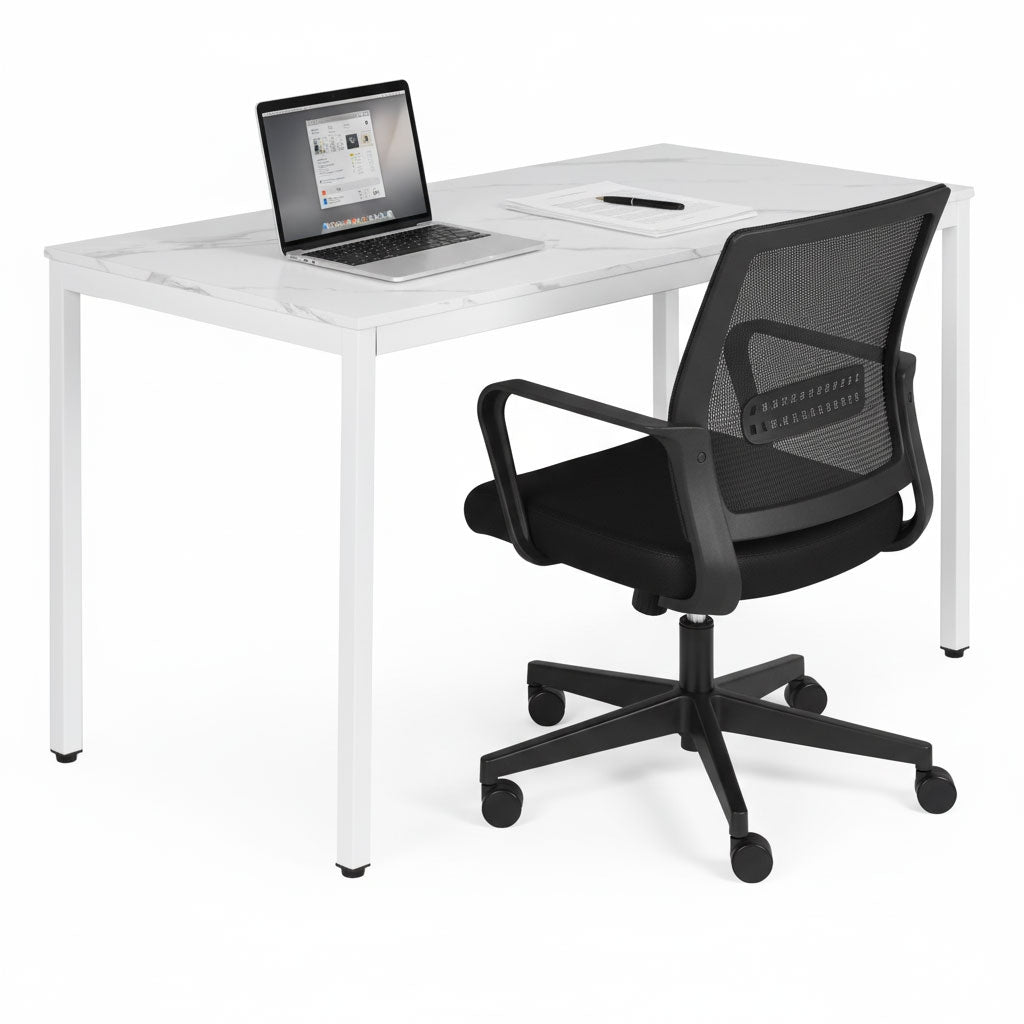 Dining Table/Desk, 120x60 cm, White Marble, Seats 4-5