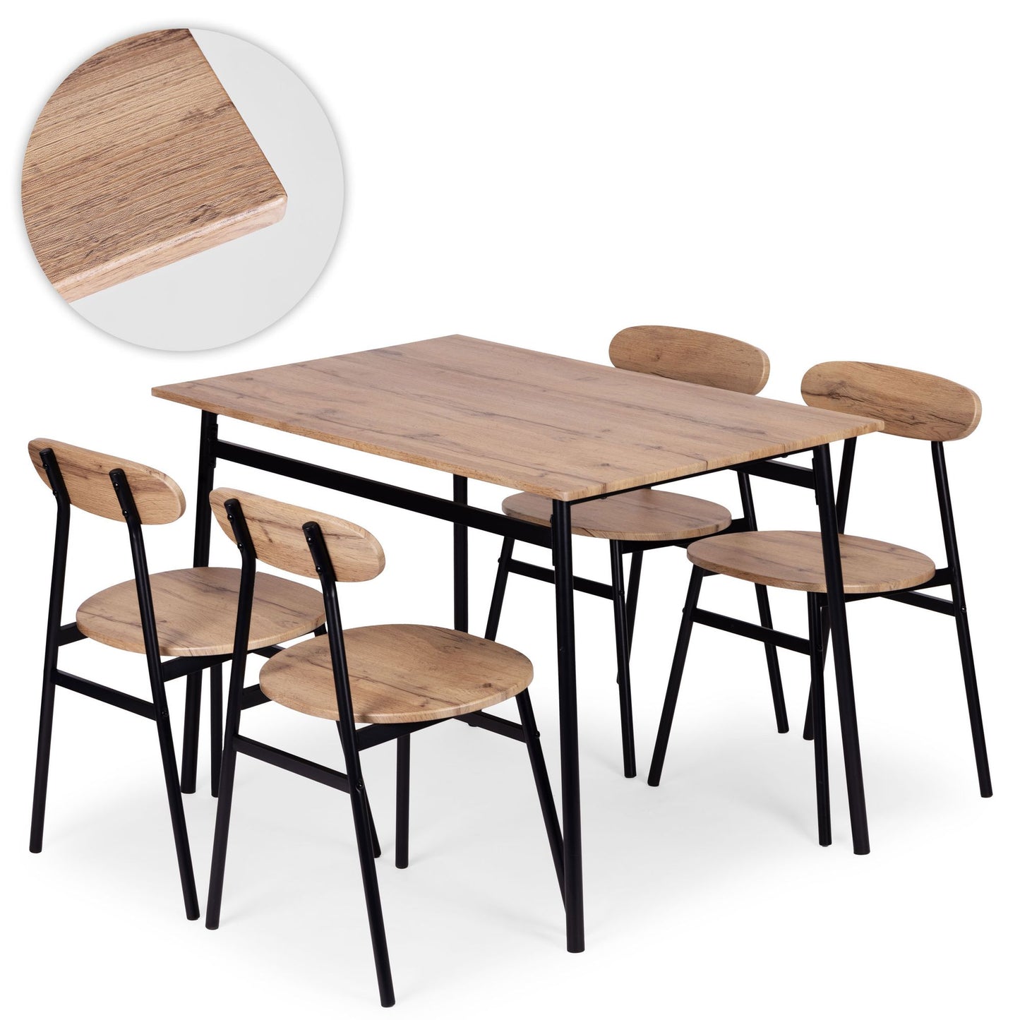 Dining Table Set with 4 Chairs, MDF & Steel