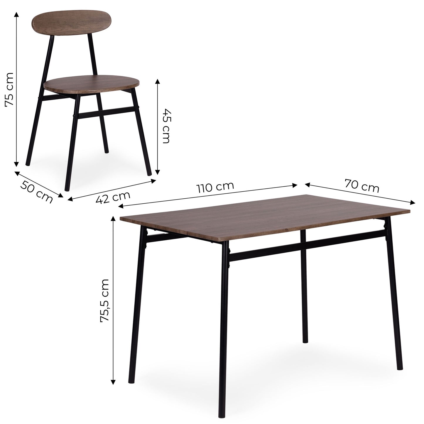 Dining Table Set with 4 Chairs, MDF & Steel