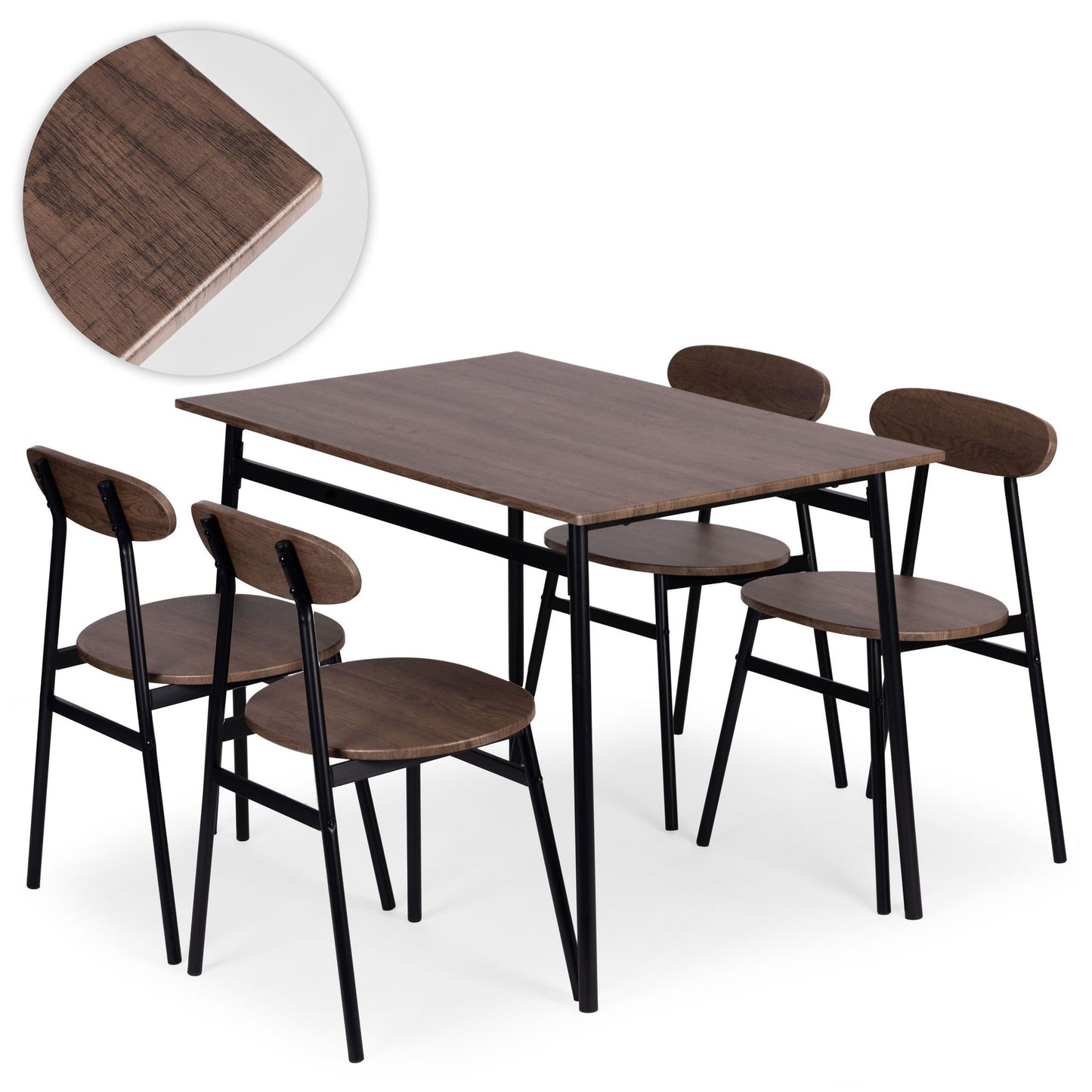 Dining Table Set with 4 Chairs, MDF & Steel