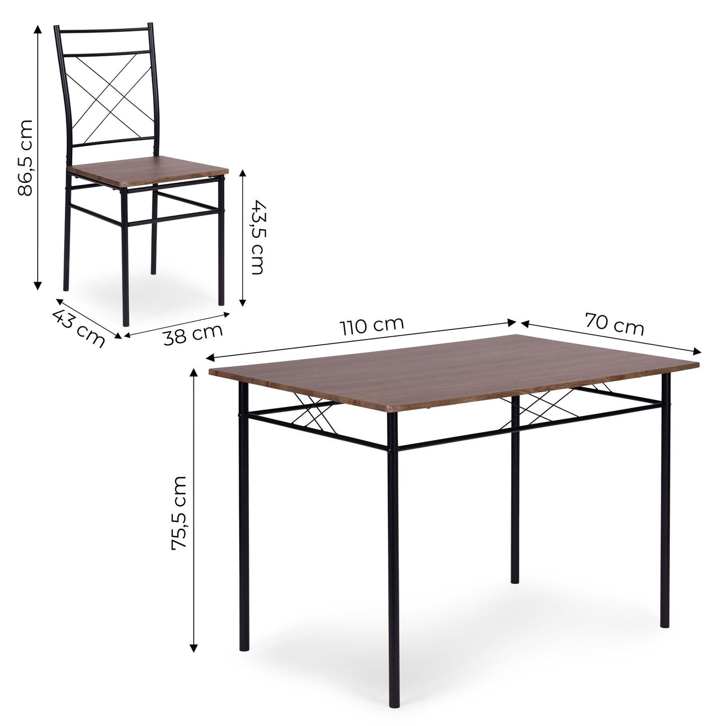 Dining Table Set with 4 Chairs, MDF & Steel
