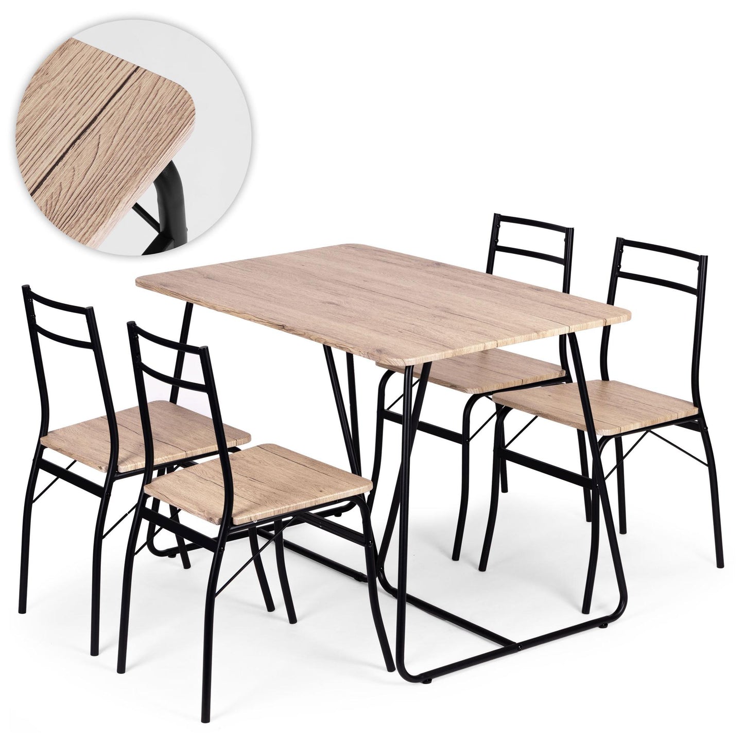 Dining Table Set with 4 Chairs, MDF & Steel