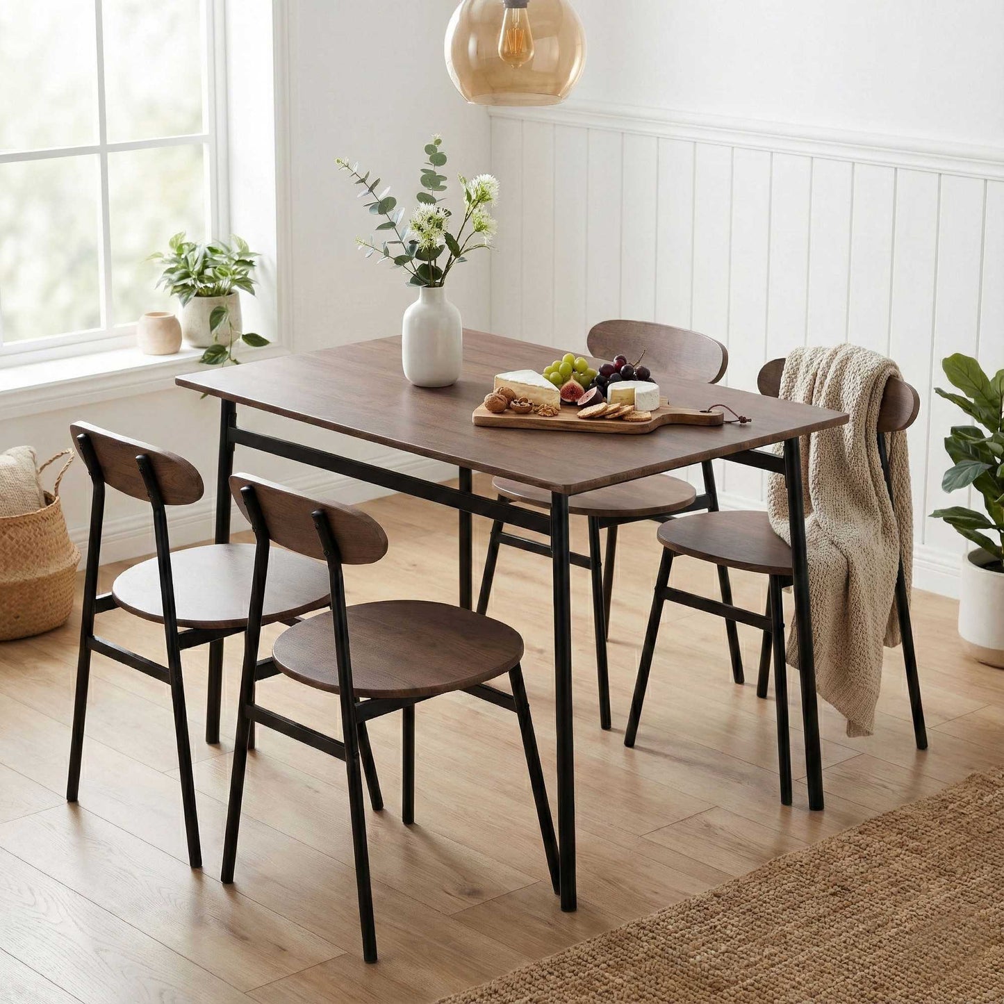 Dining Table Set with 4 Chairs, MDF & Steel