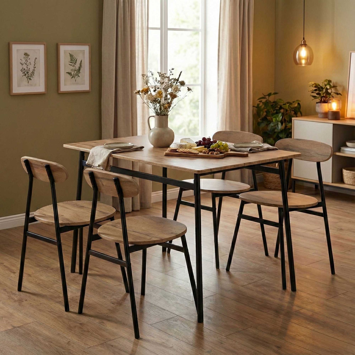 Dining Table Set with 4 Chairs, MDF & Steel