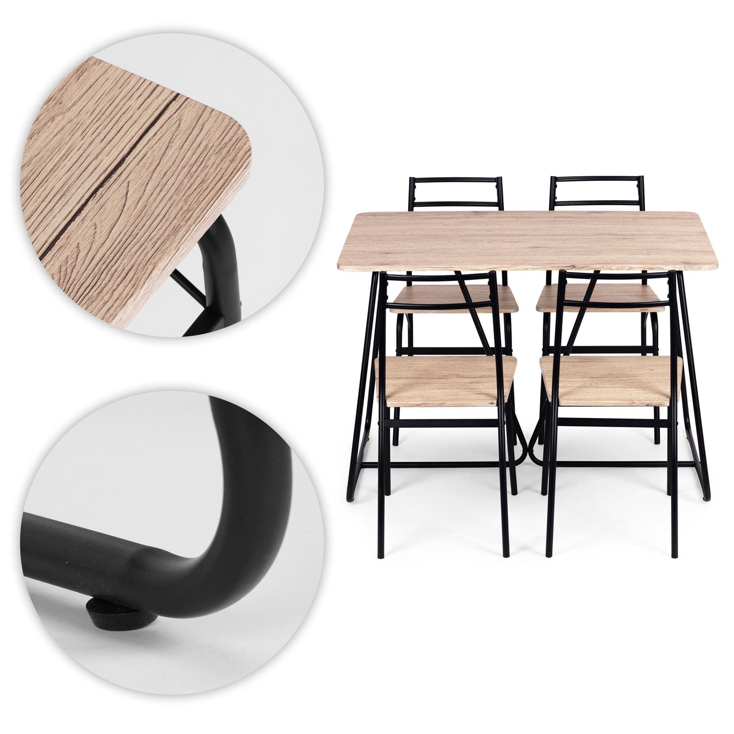 Dining Table Set with 4 Chairs, MDF & Steel