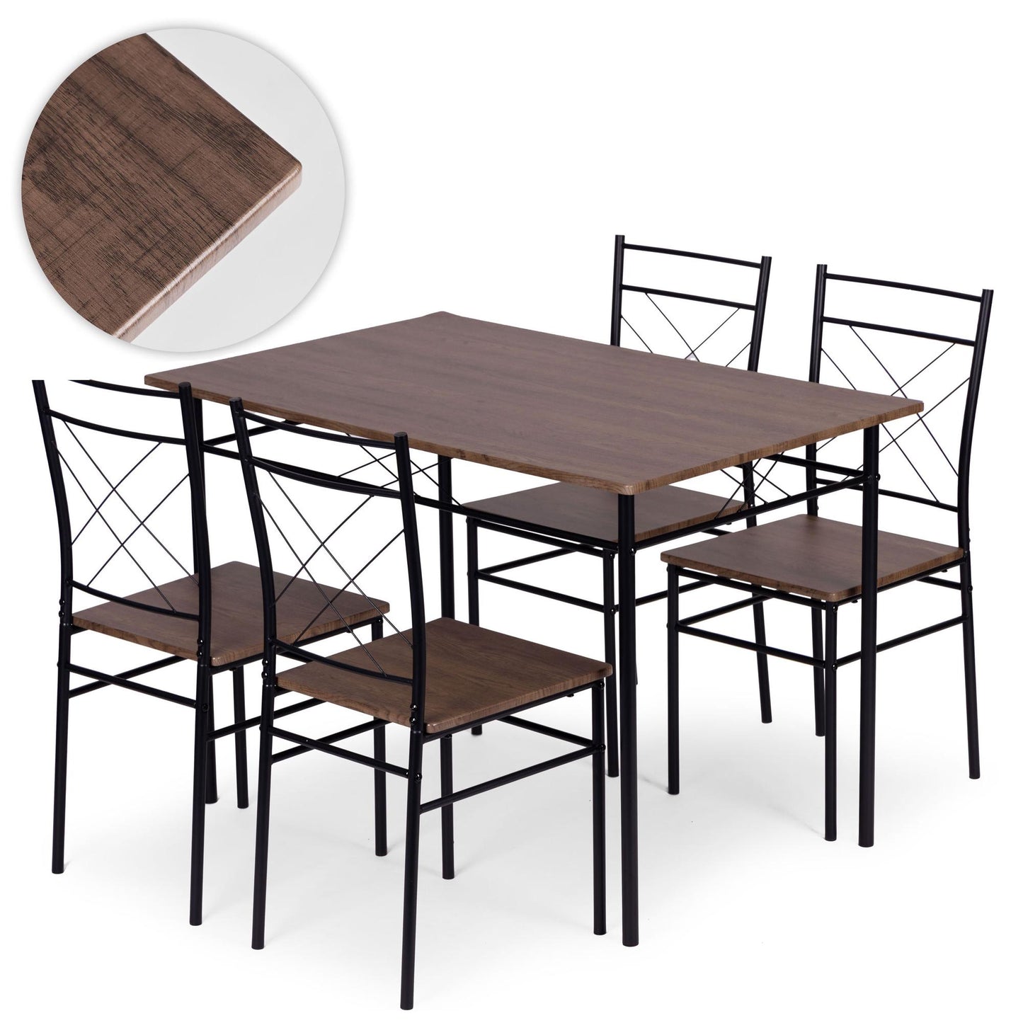 Dining Table Set with 4 Chairs, MDF & Steel