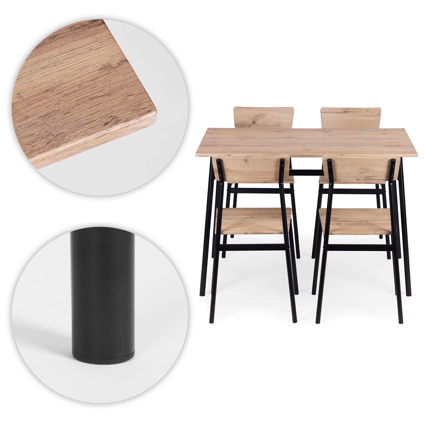 Dining Table Set with 4 Chairs, MDF & Steel