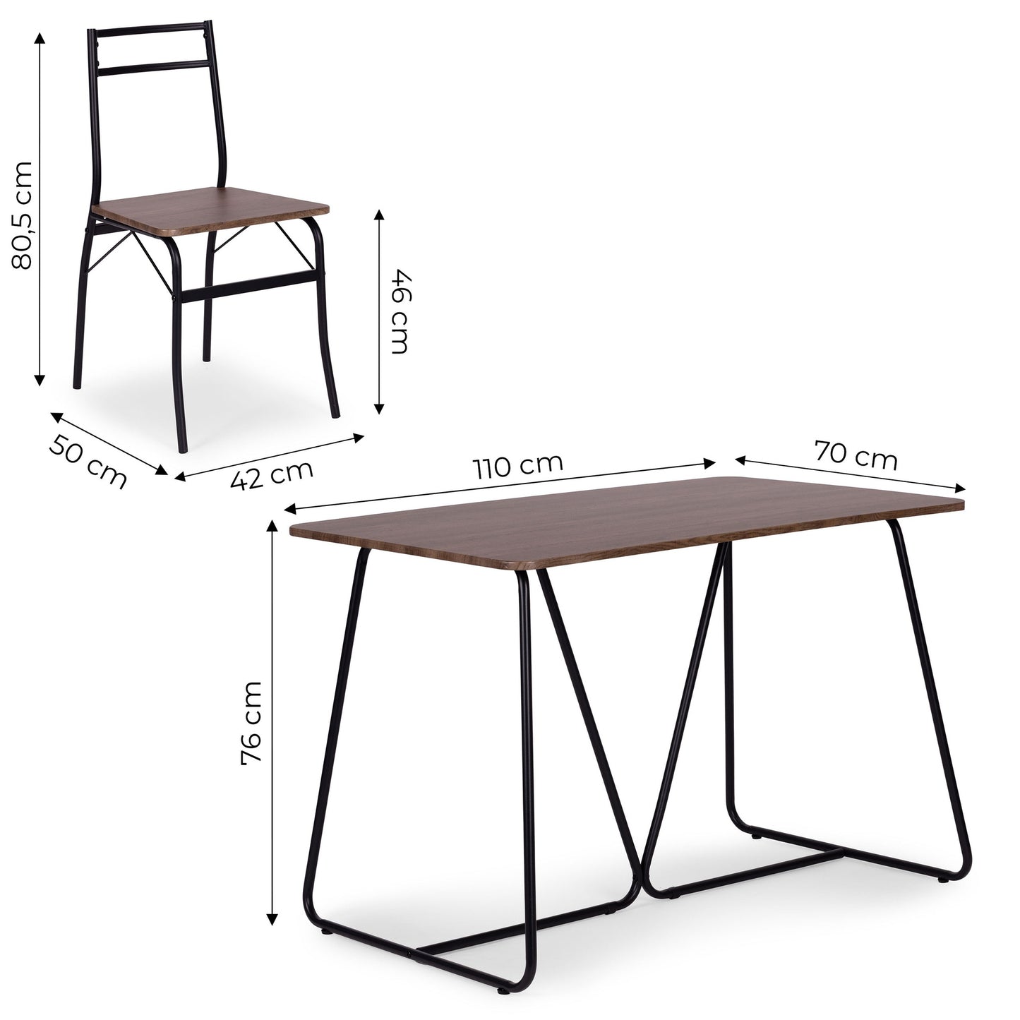 Dining Table Set with 4 Chairs, MDF & Steel