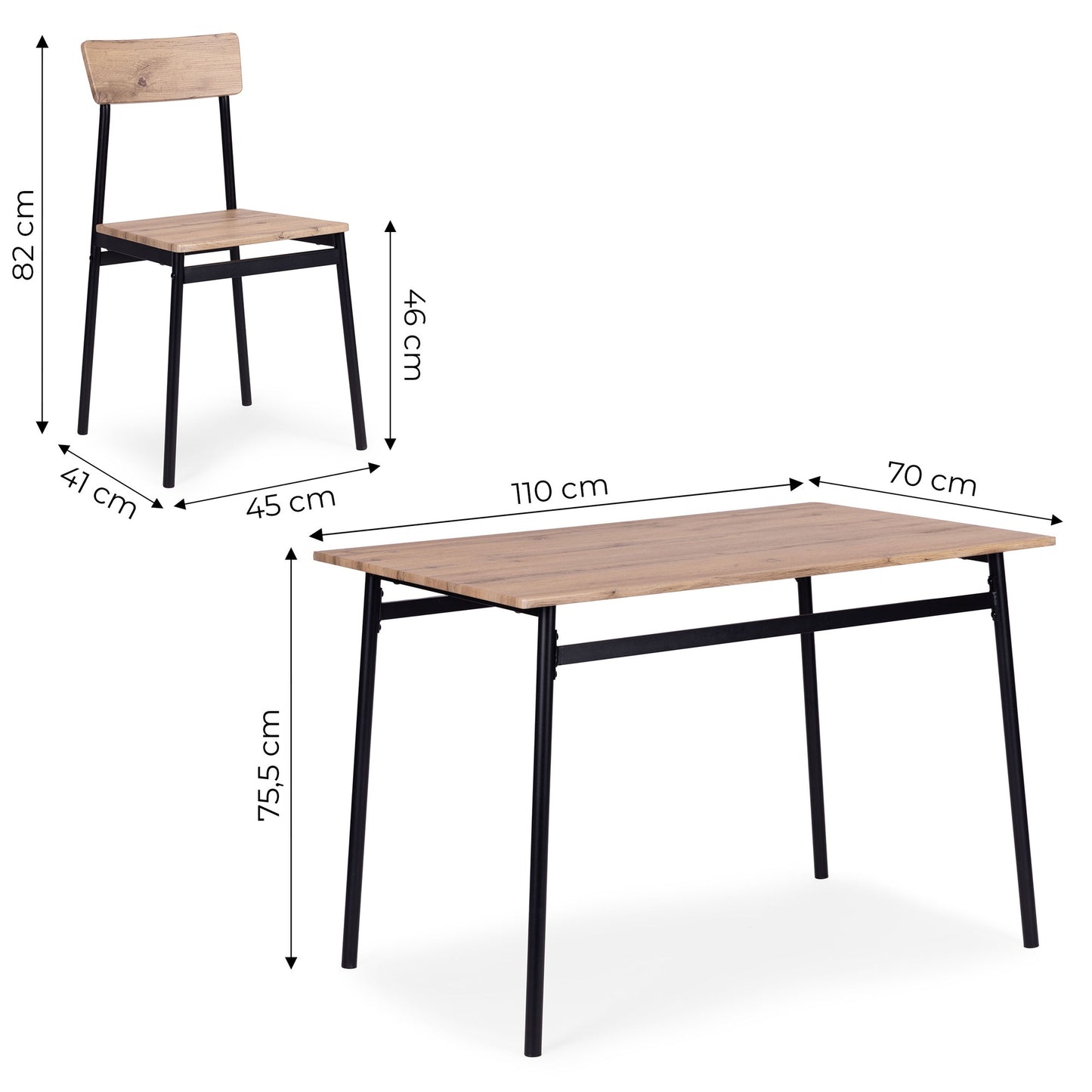 Dining Table Set with 4 Chairs, MDF & Steel