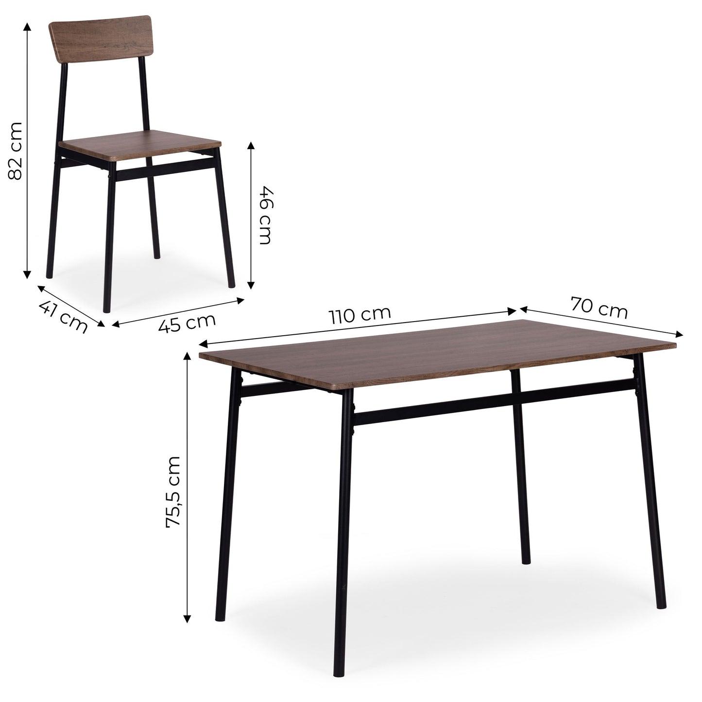 Dining Table Set with 4 Chairs, MDF & Steel