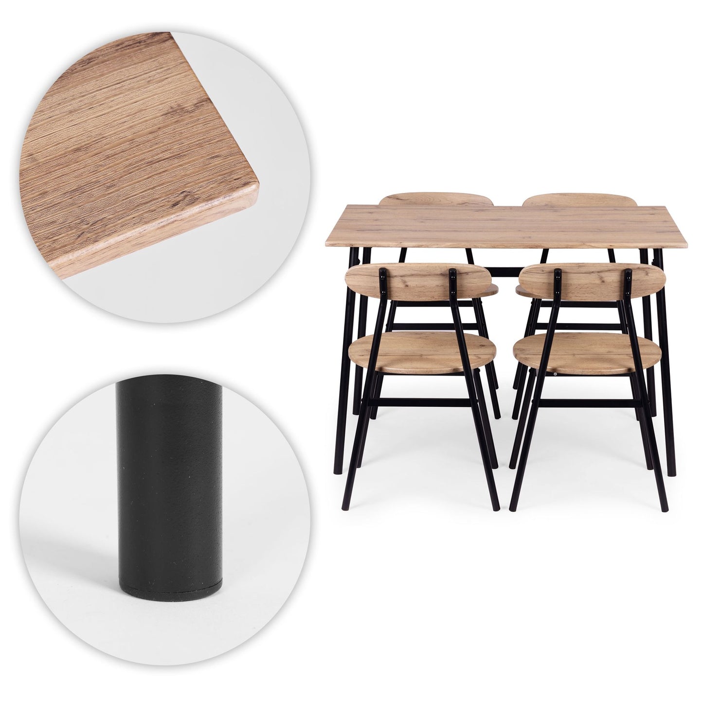 Dining Table Set with 4 Chairs, MDF & Steel