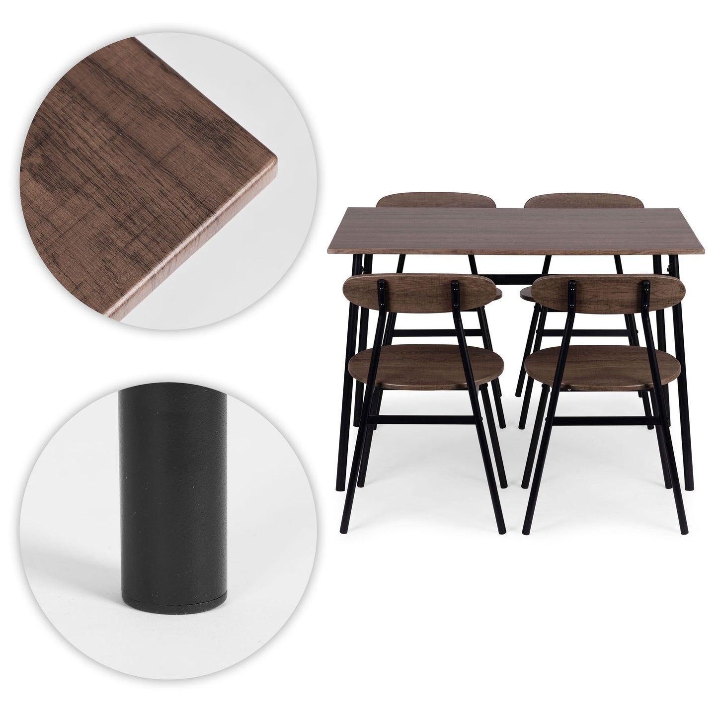Dining Table Set with 4 Chairs, MDF & Steel