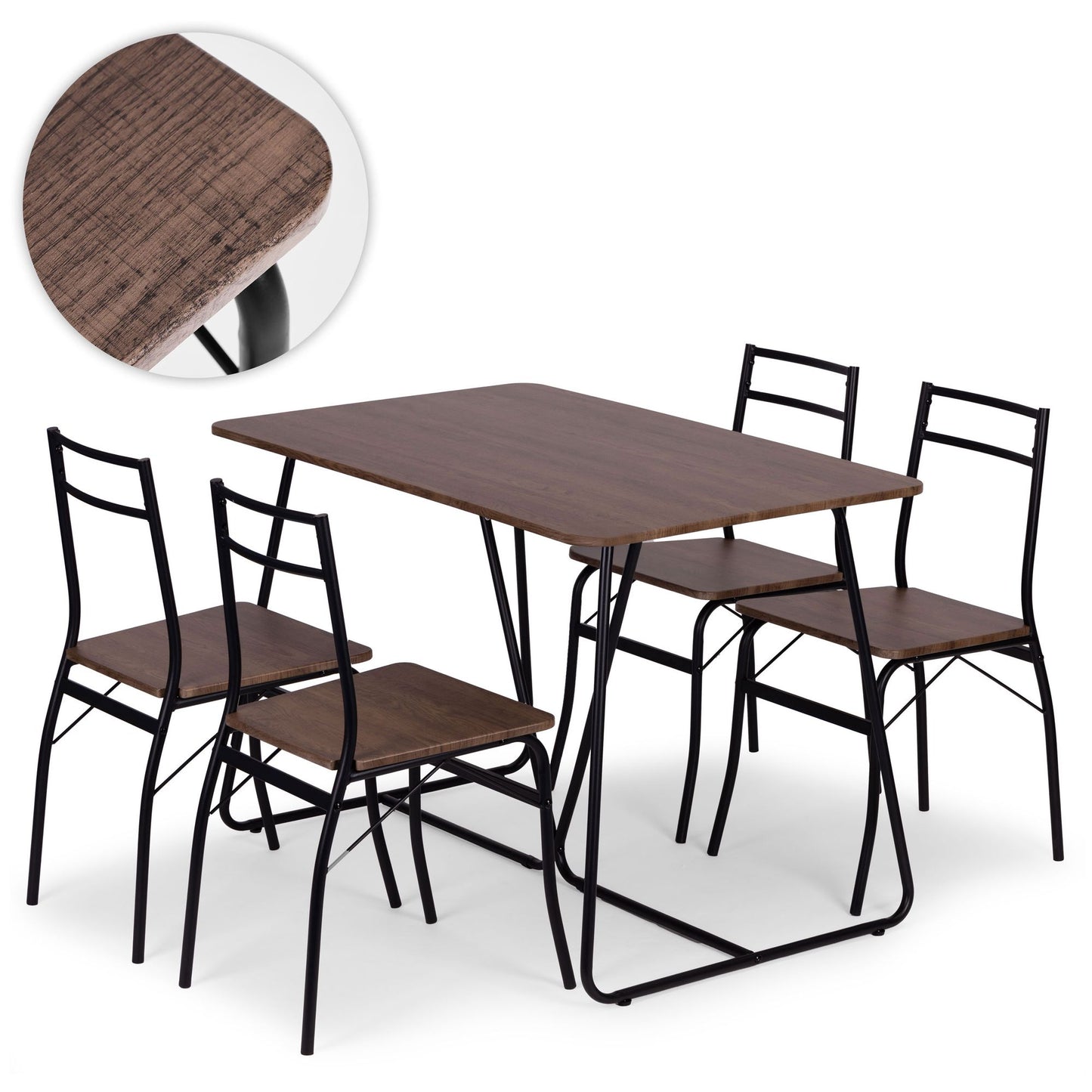 Dining Table Set with 4 Chairs, MDF & Steel