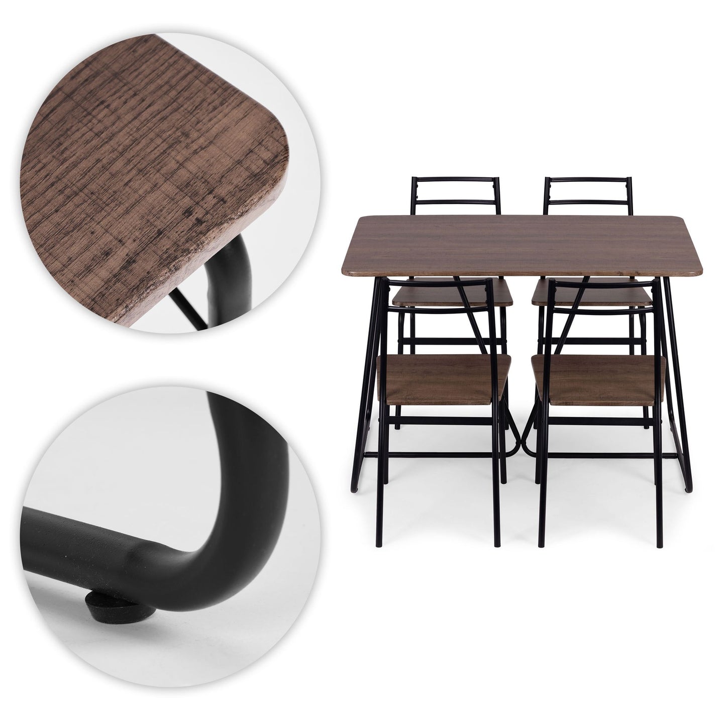Dining Table Set with 4 Chairs, MDF & Steel
