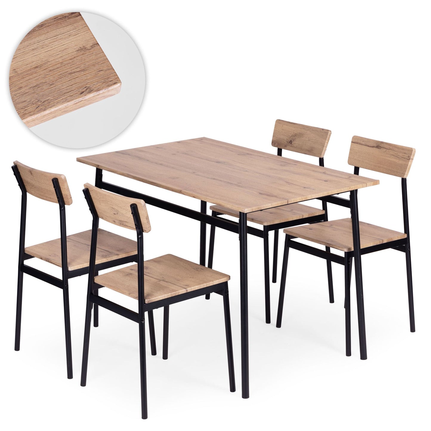 Dining Table Set with 4 Chairs, MDF & Steel