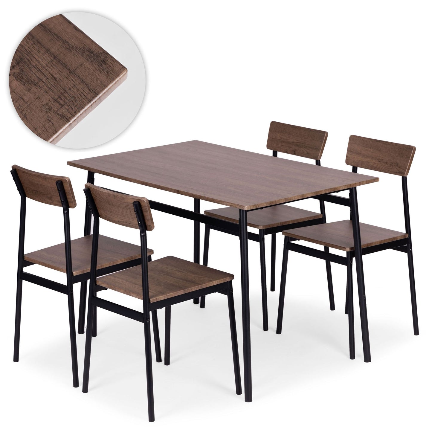 Dining Table Set with 4 Chairs, MDF & Steel