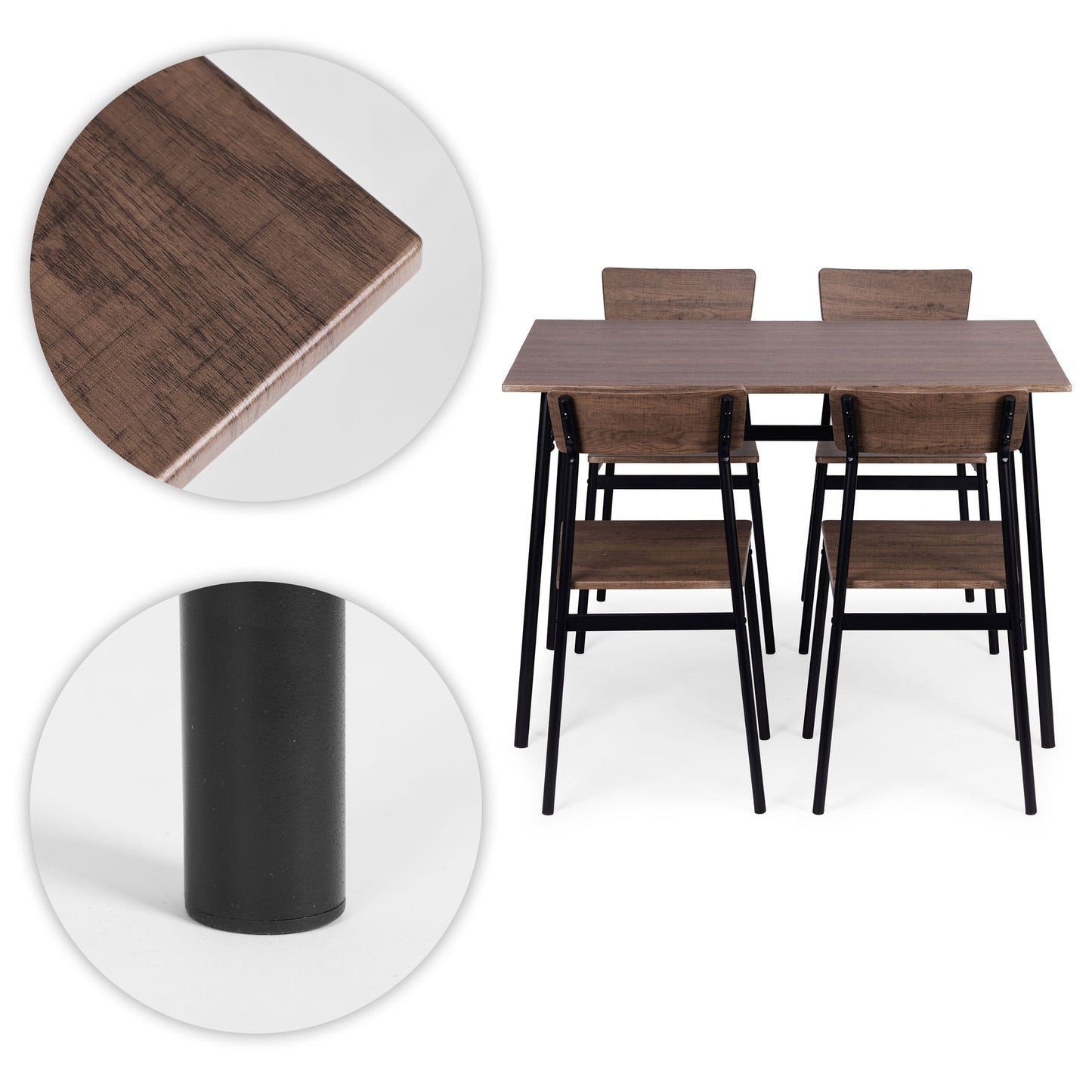 Dining Table Set with 4 Chairs, MDF & Steel