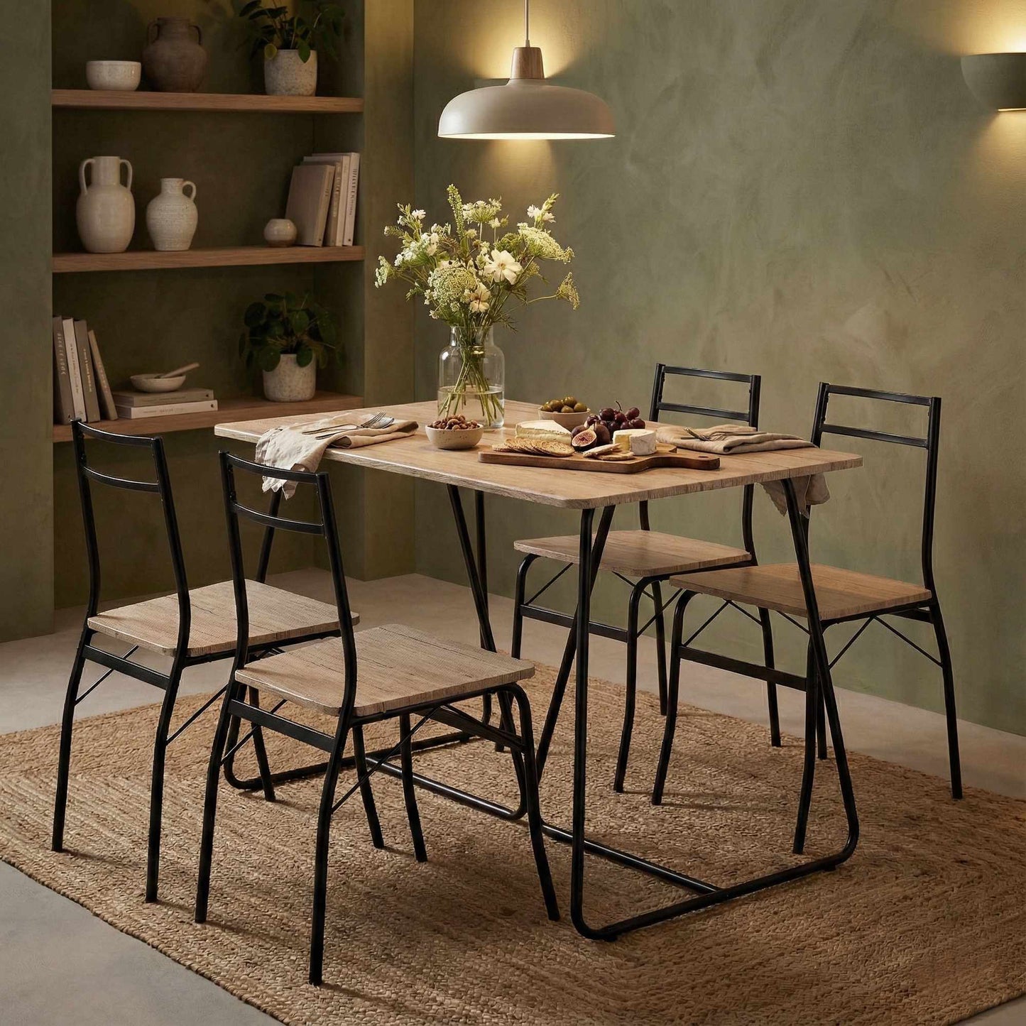 Dining Table Set with 4 Chairs, MDF & Steel