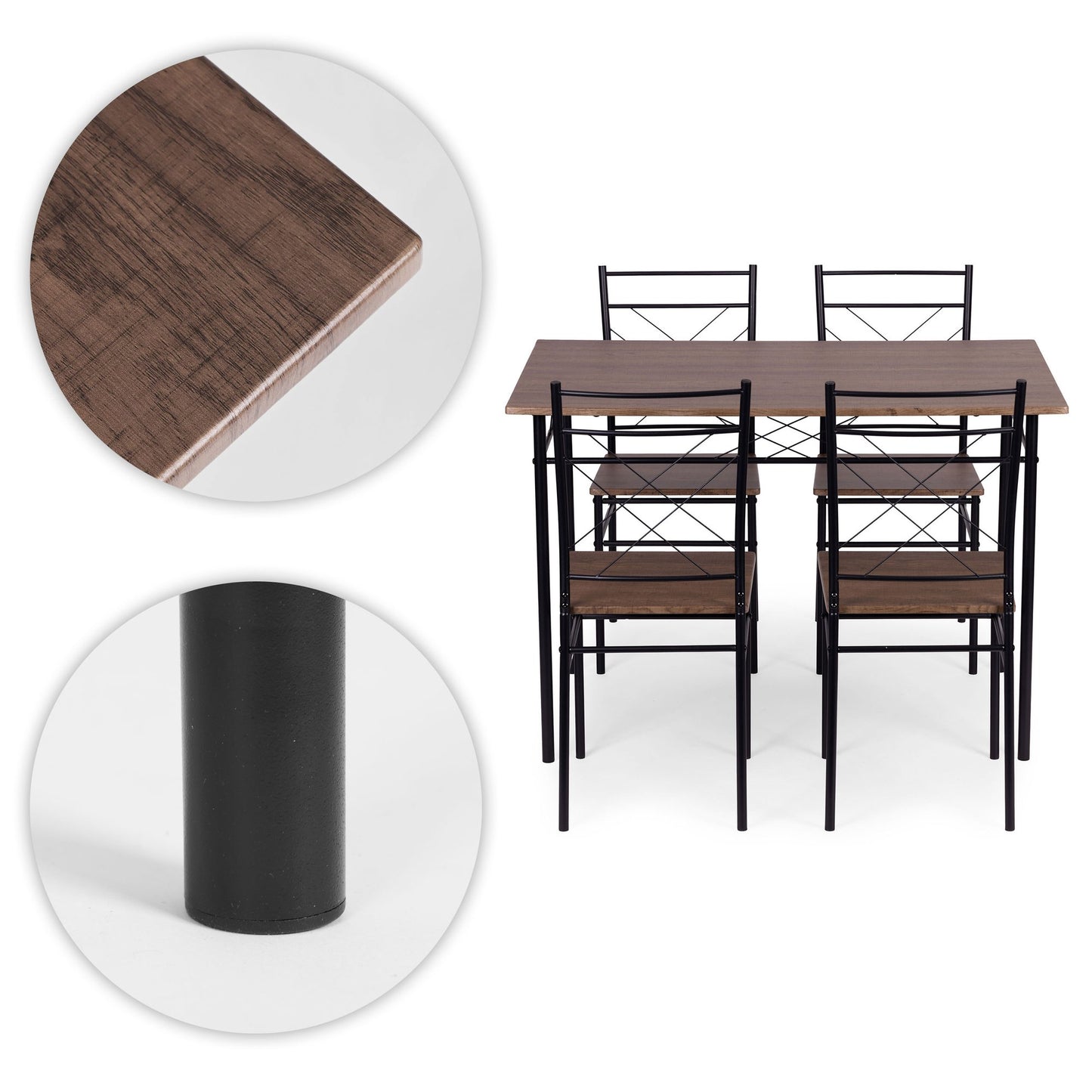 Dining Table Set with 4 Chairs, MDF & Steel