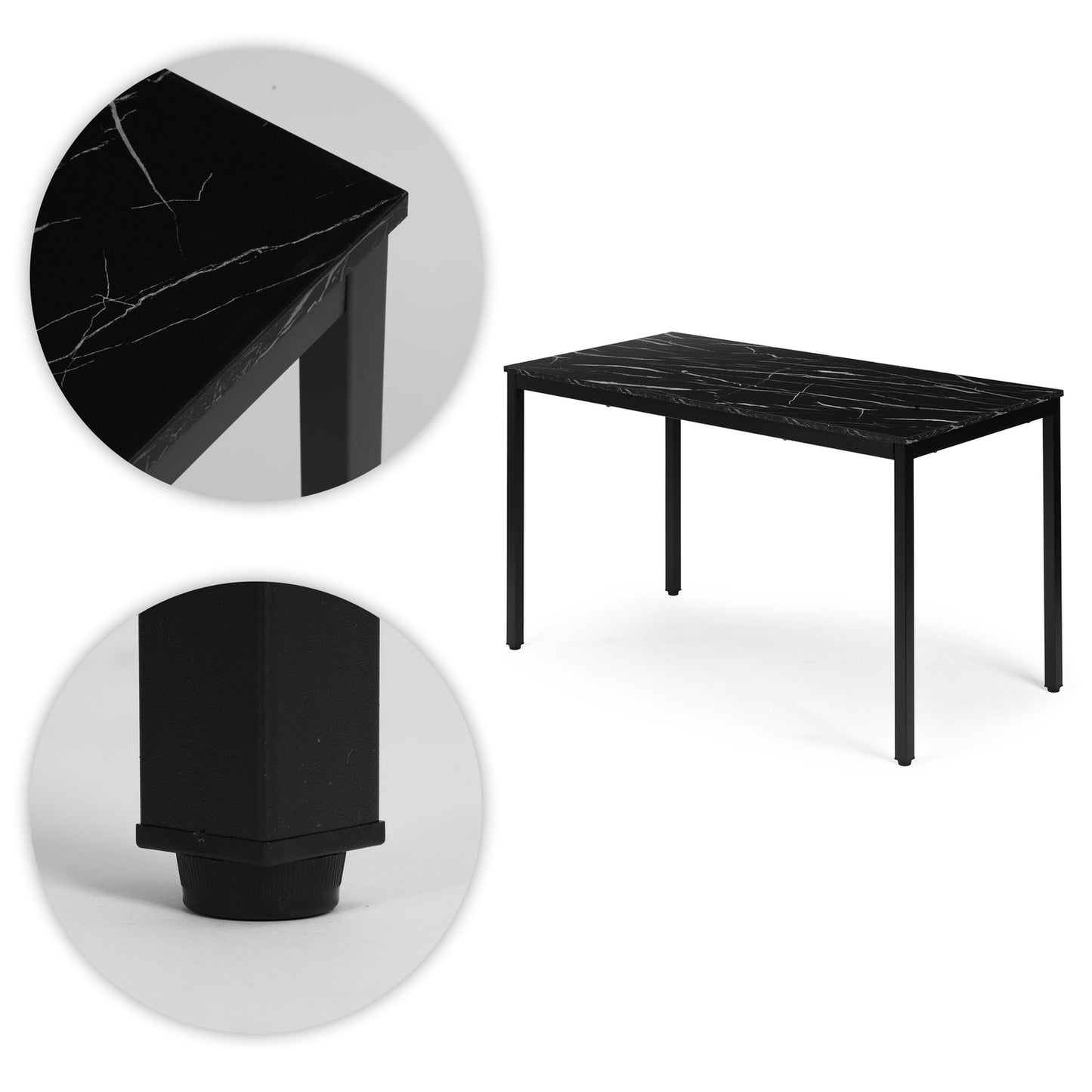 Dining Table or Desk, 120x60 cm, Black Marble Finish