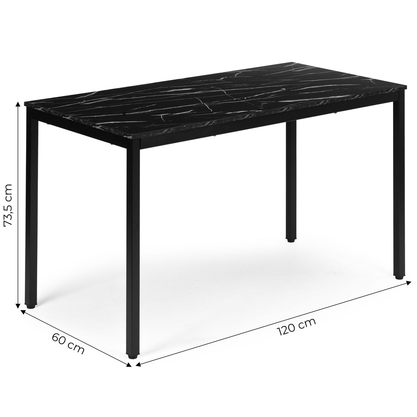 Dining Table or Desk, 120x60 cm, Black Marble Finish