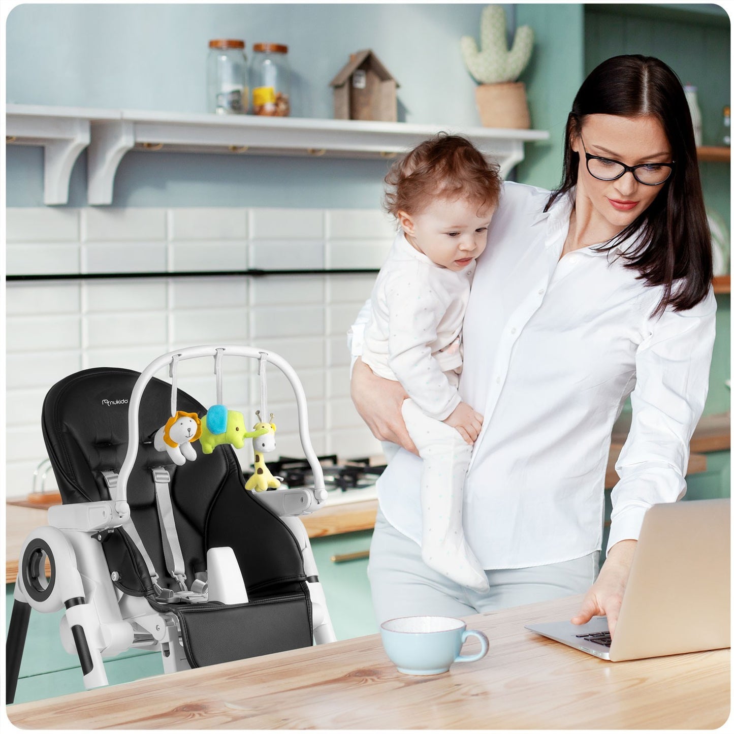 Dining chair with table Nukido Belo black + toy bow