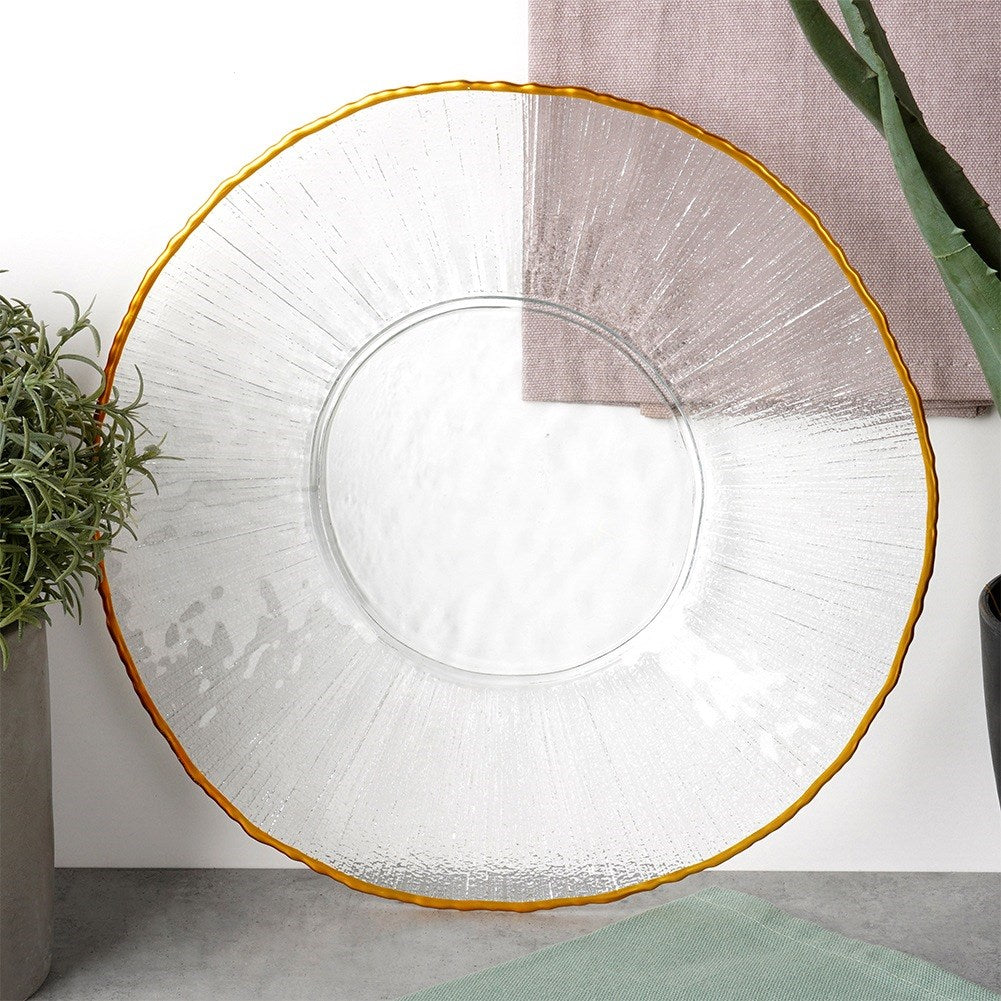 Dinner plate shallow glass gold 28 cm