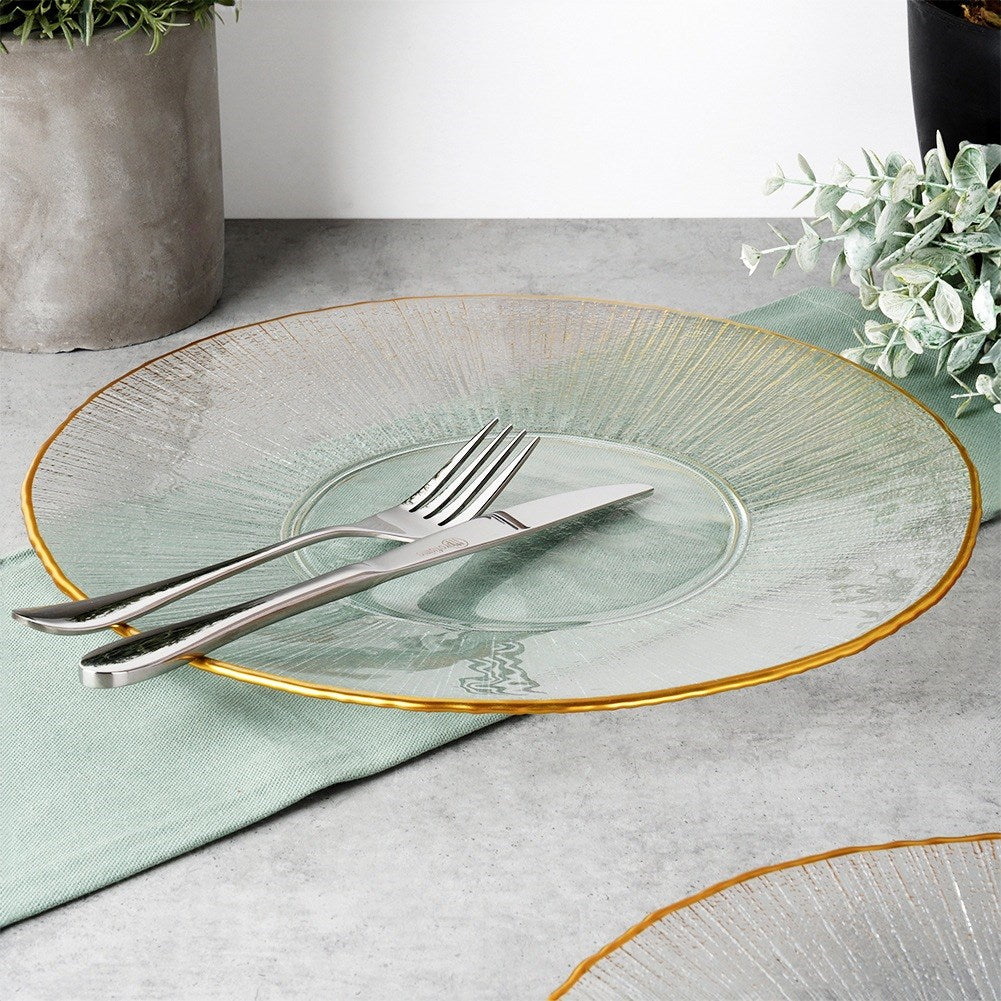 Dinner plate shallow glass gold platter 30 cm