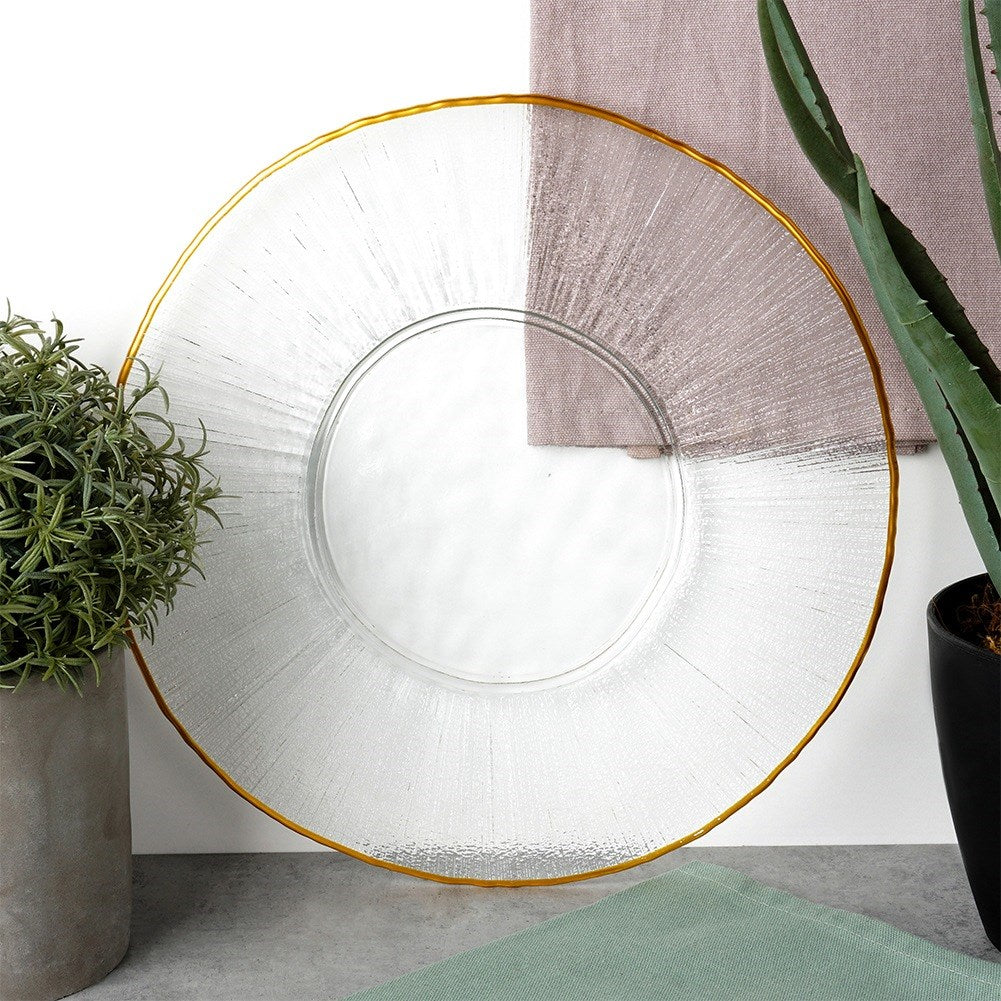 Dinner plate shallow glass gold platter 30 cm