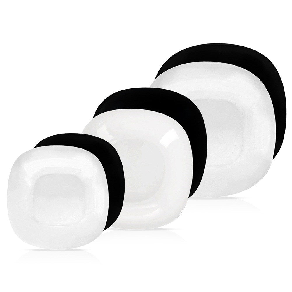 Dinner set: glass, white, black, LUNA, 18 pcs.