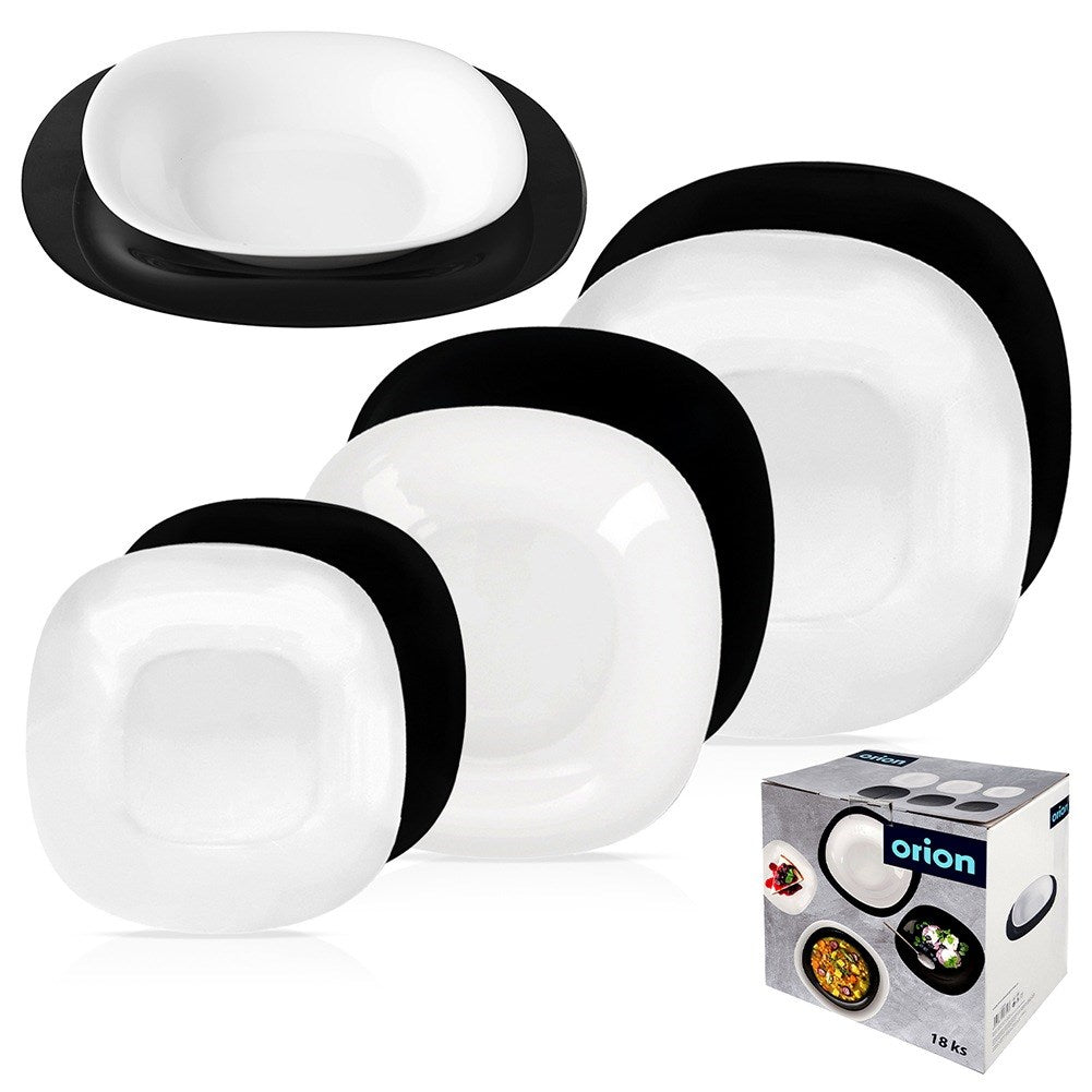 Dinner set: glass, white, black, LUNA, 18 pcs.