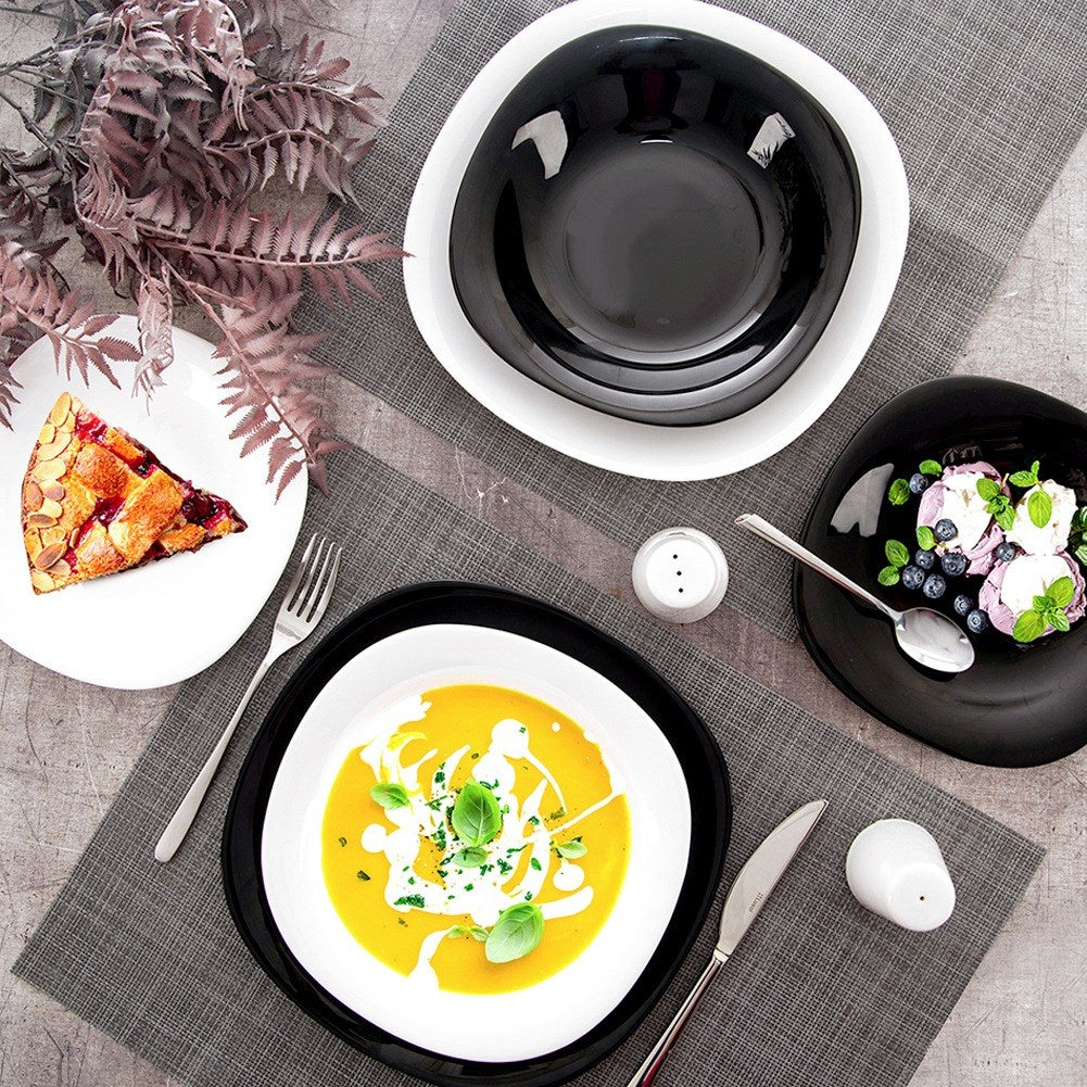 Dinner set: glass, white, black, LUNA, 18 pcs.