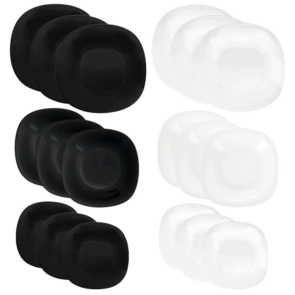 Dinner set: glass, white, black, LUNA, 18 pcs.