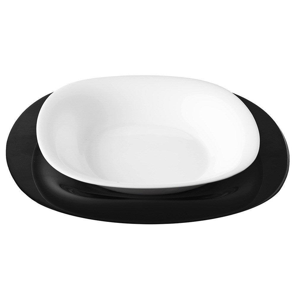 Dinner set: glass, white, black, LUNA, 18 pcs.