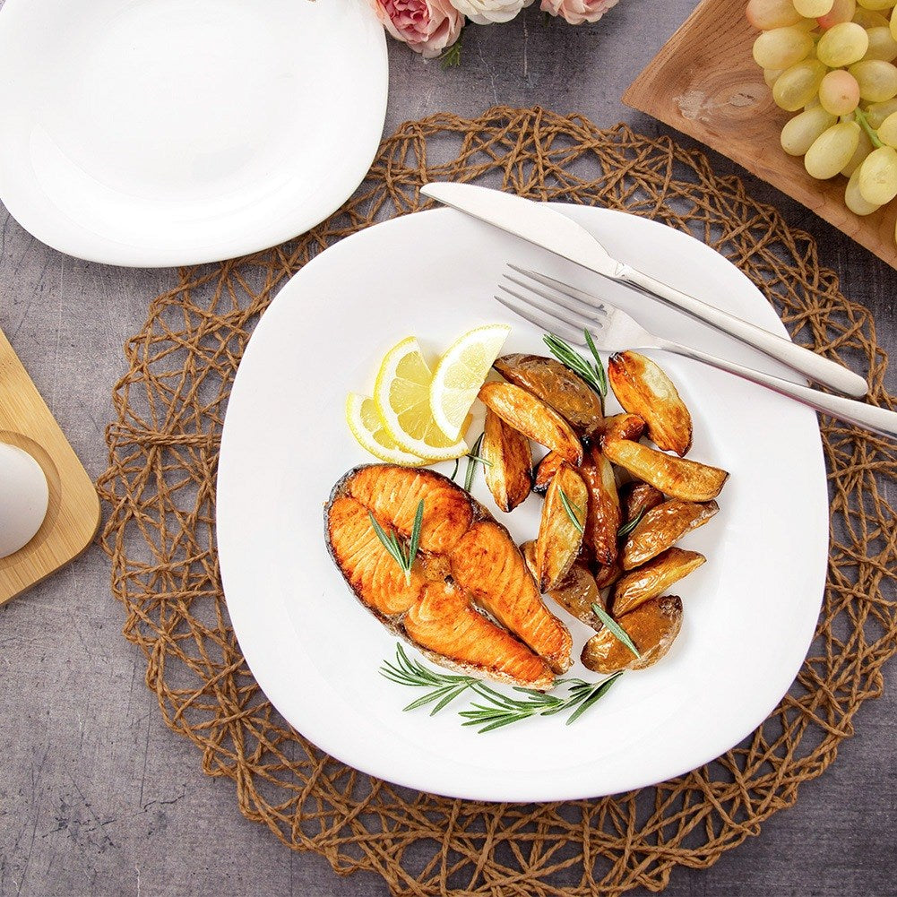 Dinner set: glass, white, black, LUNA, 18 pcs.
