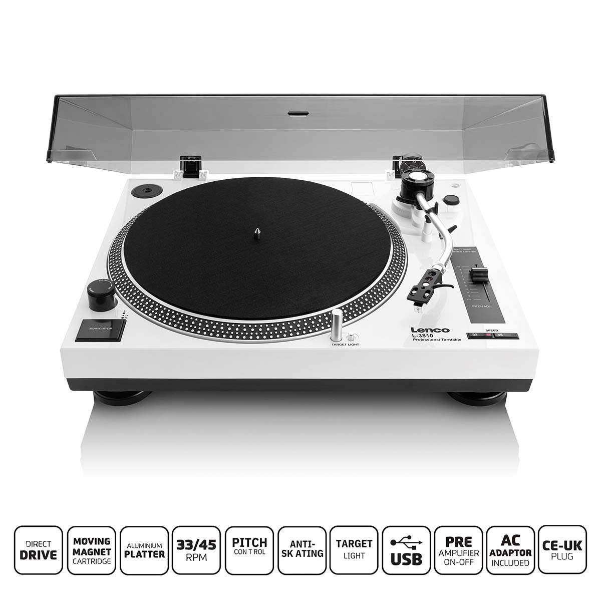 Direct Drive Turntable with USB Recording, White