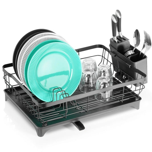 Dish Drainer Rack, Black Metal, 48x32.5x18.5 cm