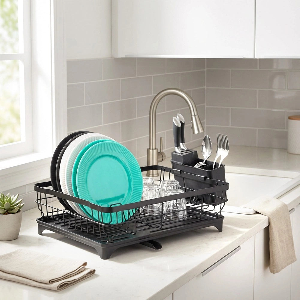 Dish Drainer Rack, Black Metal, 48x32.5x18.5 cm