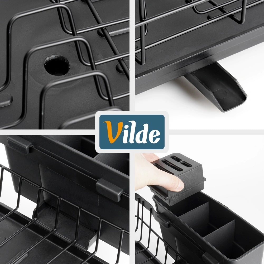 Dish Drainer Rack, Black Metal, 48x32.5x18.5 cm