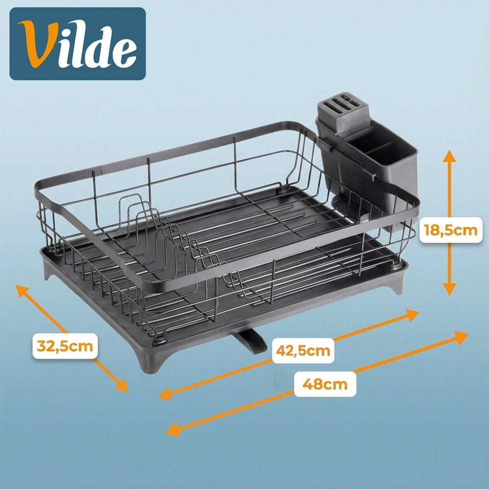 Dish Drainer Rack, Black Metal, 48x32.5x18.5 cm