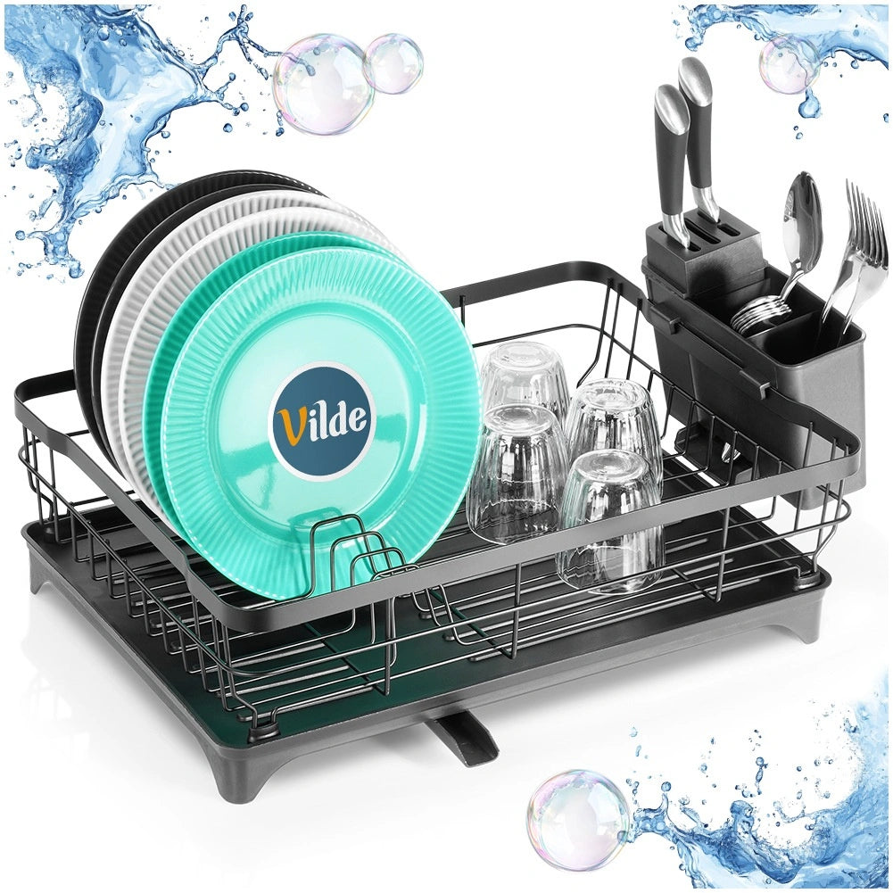 Dish Drainer Rack, Black Metal, 48x32.5x18.5 cm