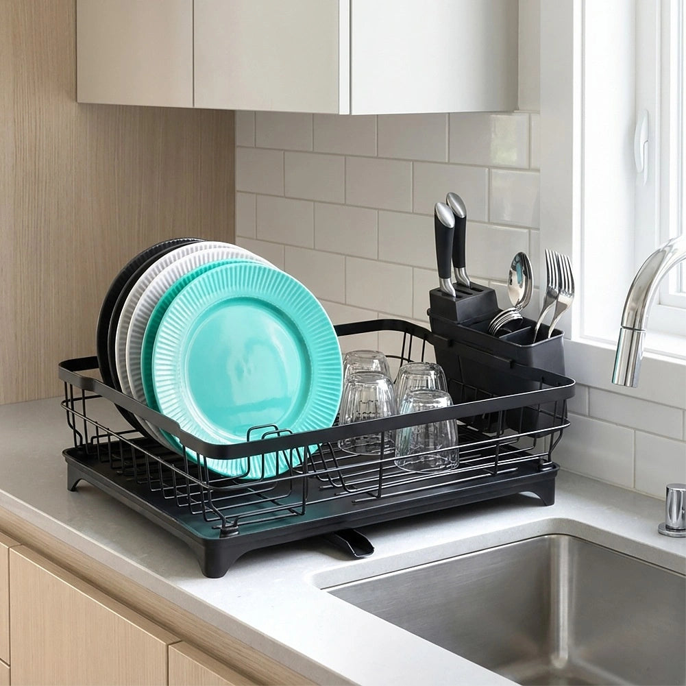 Dish Drainer Rack, Black Metal, 48x32.5x18.5 cm
