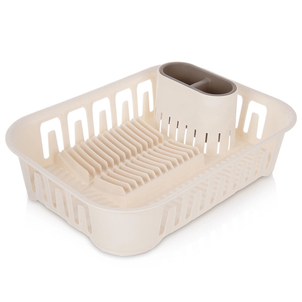 Dish Drainer Rack with Cutlery Holder, Cream, 39x29x11 cm
