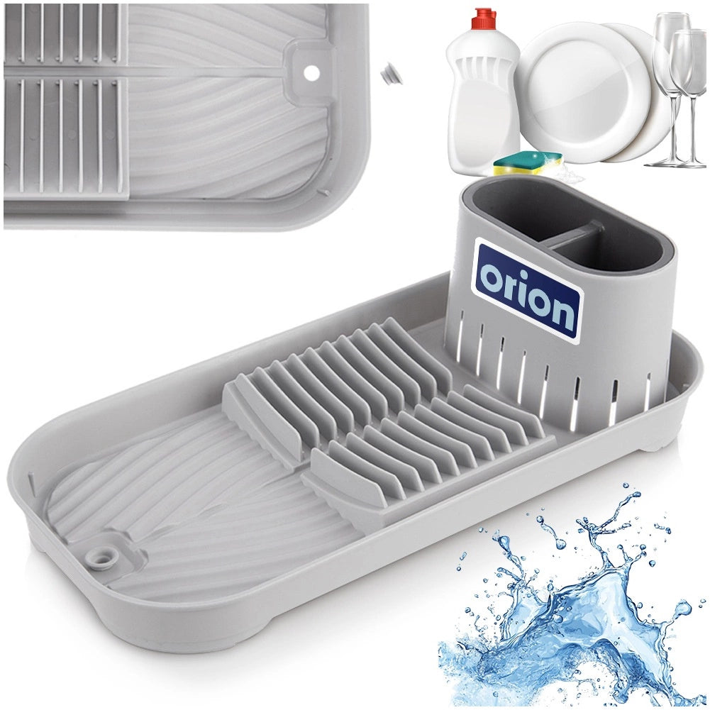 Dish Drainer Rack with Utensil Holder, Gray, 39x19.5x11 cm