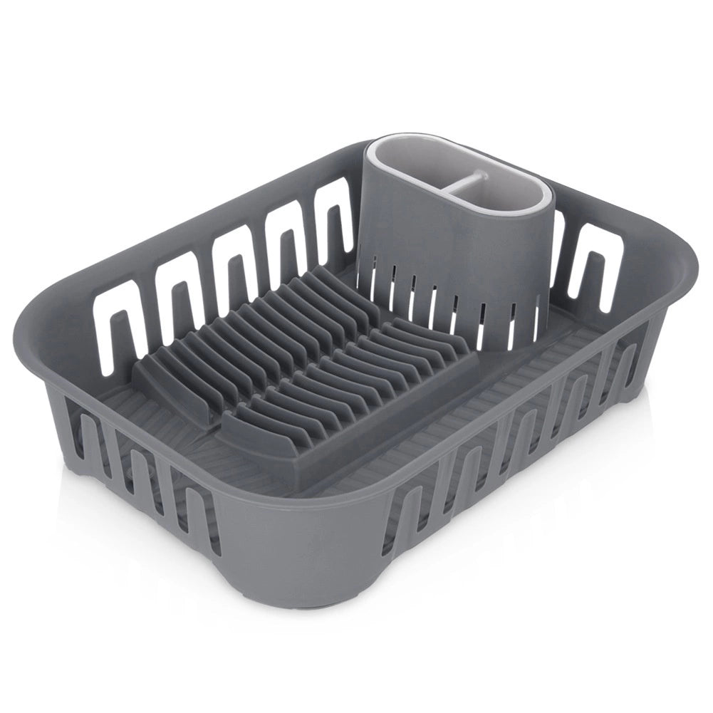 Dish Drying Rack with Cutlery Holder, Gray, 39x29x11 cm