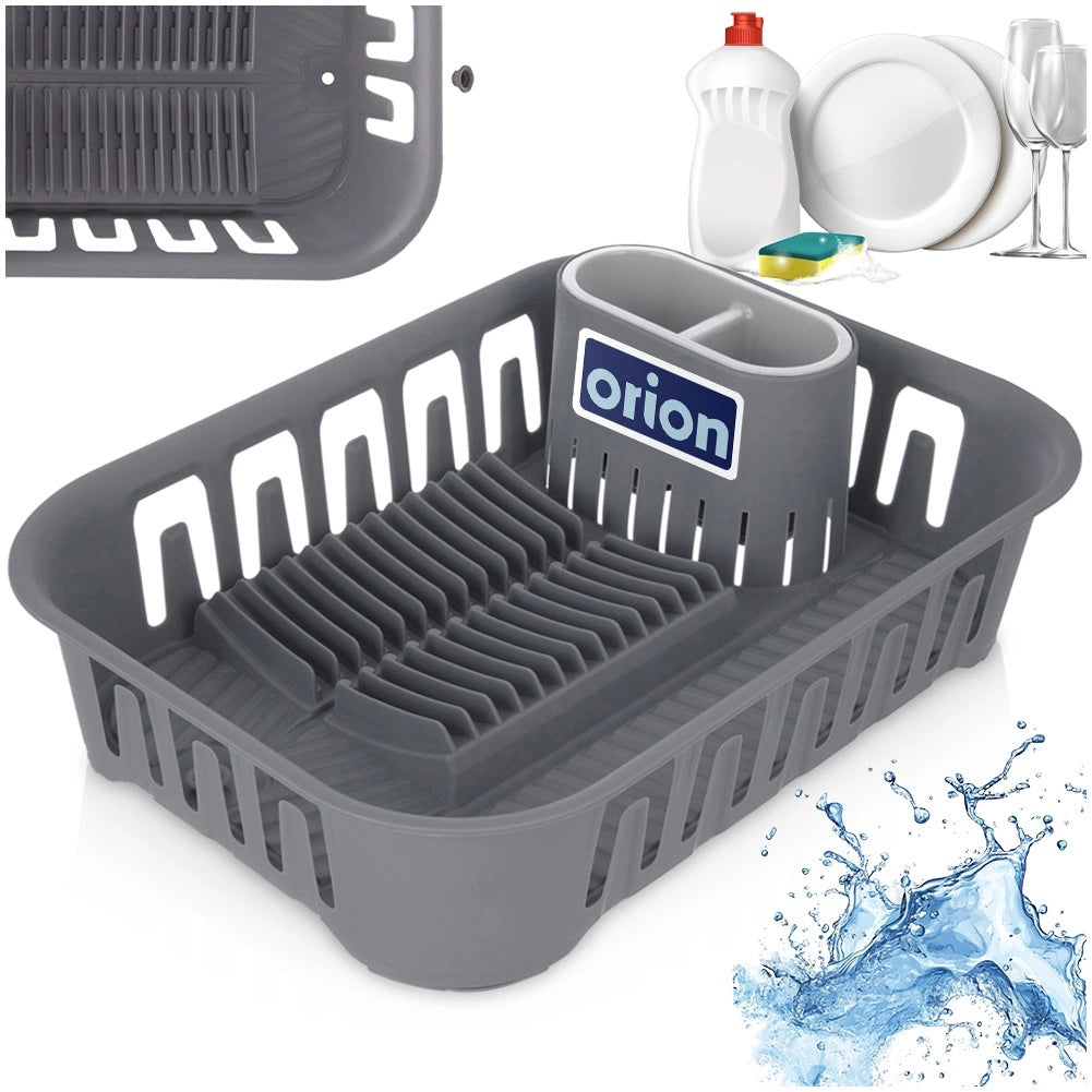 Dish Drying Rack with Cutlery Holder, Gray, 39x29x11 cm