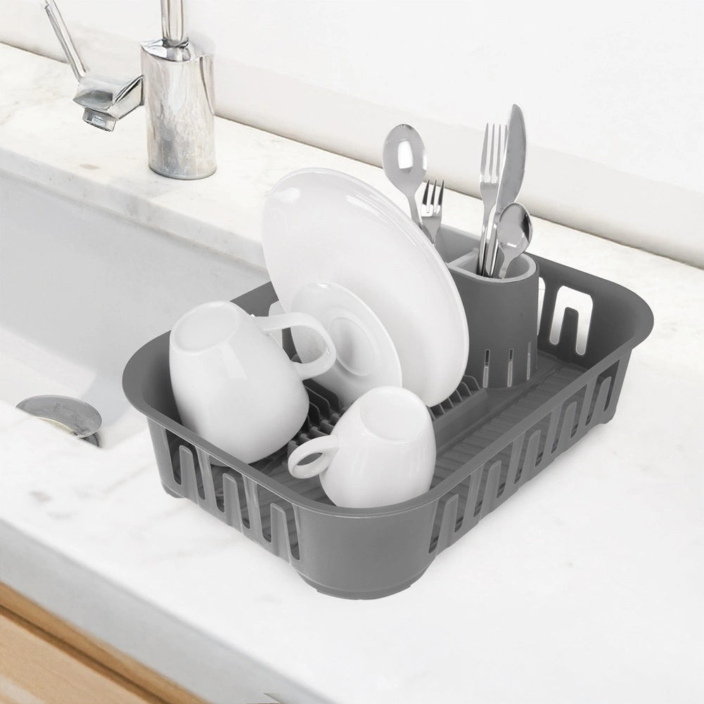 Dish Drying Rack with Cutlery Holder, Gray, 39x29x11 cm